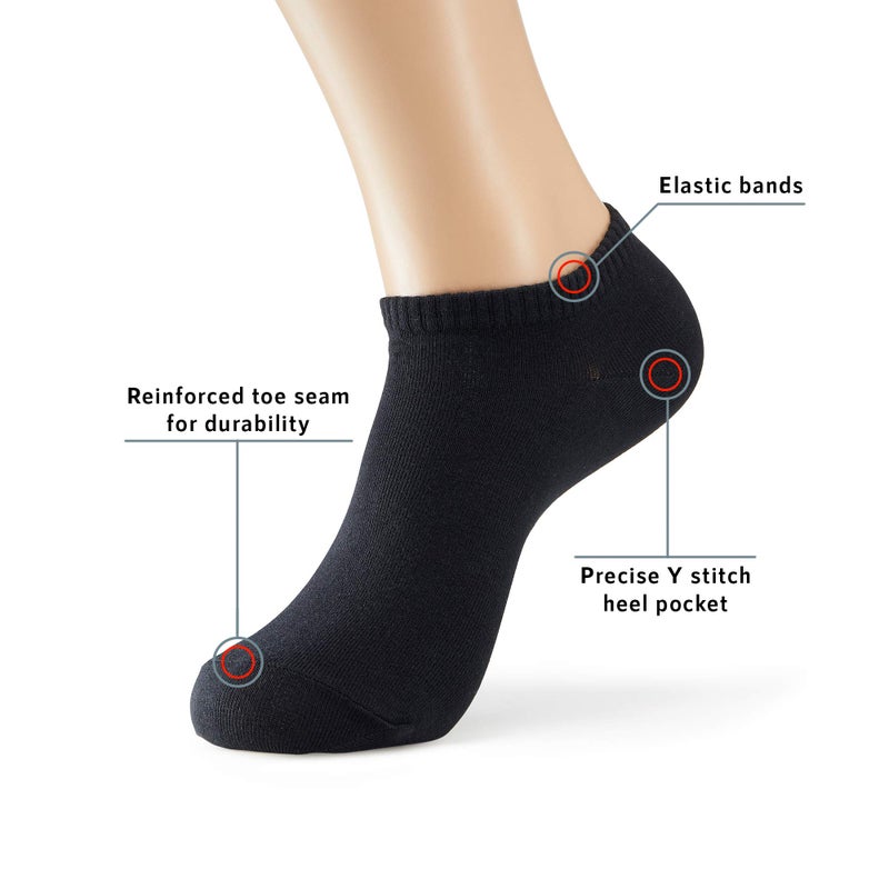 MONFOOT Men's/Women's 10 Pairs Thin Cotton Low Cut Ankle Socks, Black Large Multipack - Image 2